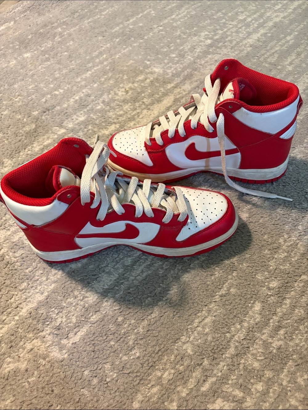 Nike Red and White Kids High-Top Dunks Size 5